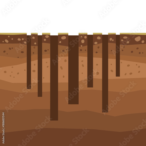 Robust Foundation Pillars Extending Deeply Through Layers Of Earth