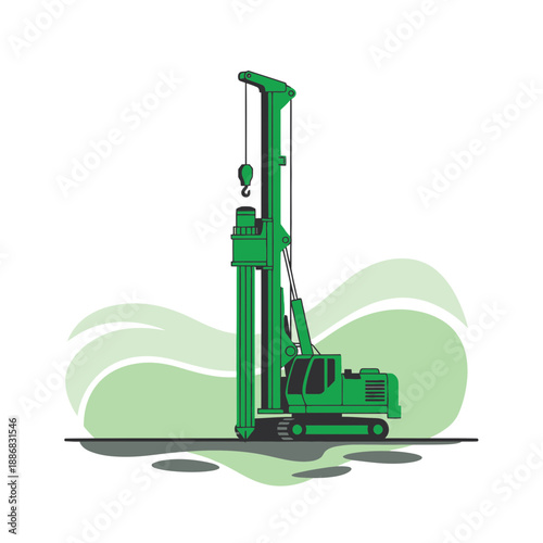Robust Green Drilling Rig Illustration For Groundwork Engineering And Construction Projects