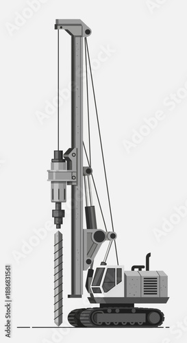 Robust Geotechnical Pile Driver Machine For Deep Foundation Work Illustration Vector