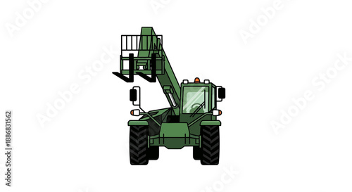 Robust Green Telehandler Forklift Machine Vector Art Isolated On Clean White Backdrop
