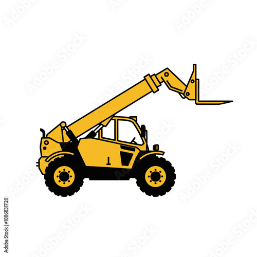 Robust Yellow Telehandler Lifting Machinery On White Background Illustration For Industrial Tasks