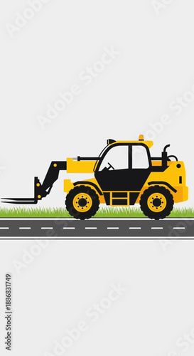Robust Yellow Telehandler On Road Symbolizing Modern Construction And Industrial Power