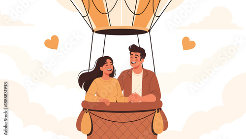 Romantic Escape Happy Couple Enjoying a Hot Air Balloon Ride Together