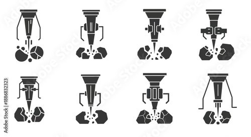Robust Jackhammer Icons Depicting Construction Demolition And Industrial Power Tools