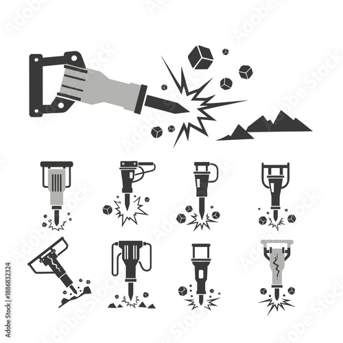 Robust Jackhammer Icon Collection Essential For Demolition And Infrastructure Works