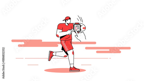 Running Man Checks Fitness Data on Smartwatch during Workout Session