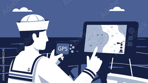 Sailor Navigating The Ocean With Modern Gps Technology For Maritime Operations