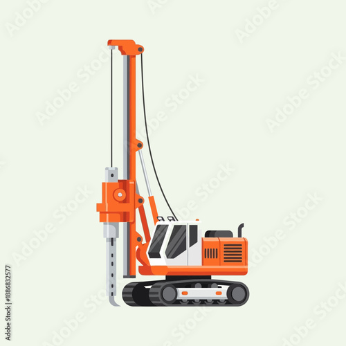 Robust Pile Driver Machine Vector Illustration For Deep Foundation Work Construction Site