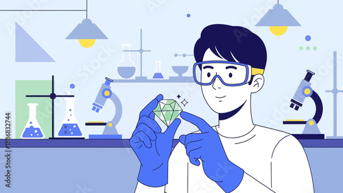 Scientist Analyzing Crystal Growth In Laboratory For Gem And Materials Science Research