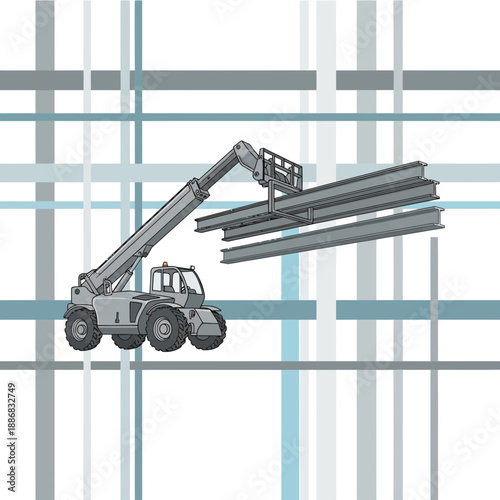 Robust Telehandler Crane Lifts Heavy Steel Beams On Dynamic Construction Site