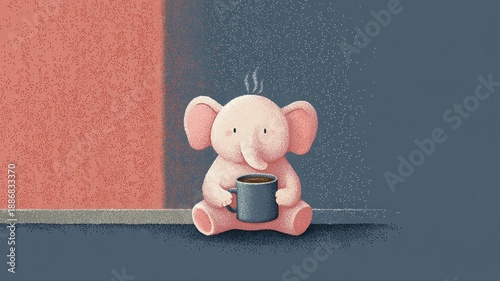 Wallpaper Mural Cute Pink Elephant Sitting with Coffee Mug in Minimalist Background Torontodigital.ca