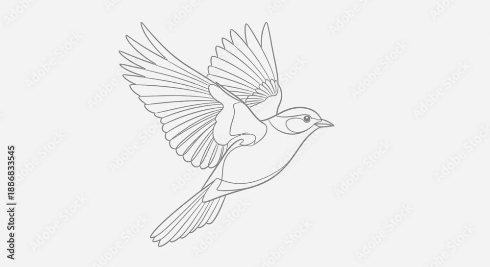 Fototapeta premium Minimalist vector illustration of a single bird in flight, depicted with clean lines and a simple outline, capturing the essence of avian freedom and grace