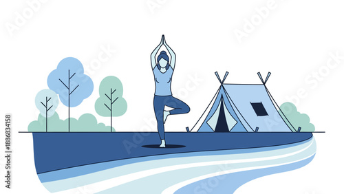 Serene Yoga Practice Amidst Nature's Embrace At Campsite Adventure Time