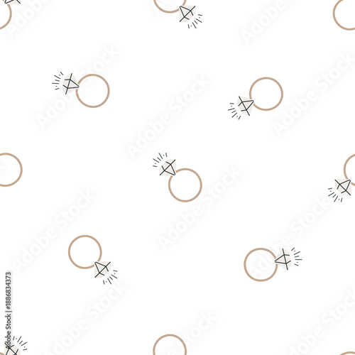 Diamond ring seamless pattern. Concept of wedding, engagement, love. Flat vector background. Creative texture for fabric, wrapping, textile, wallpaper, apparel.