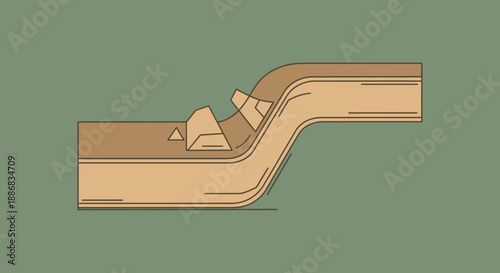 Simplified Illustration Of Earth Layers With Rock Formations And A Geological Fault