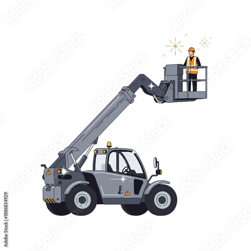 Skilled Worker Operating Telescopic Handler For High Reach Maintenance Tasks Safely At Elevated