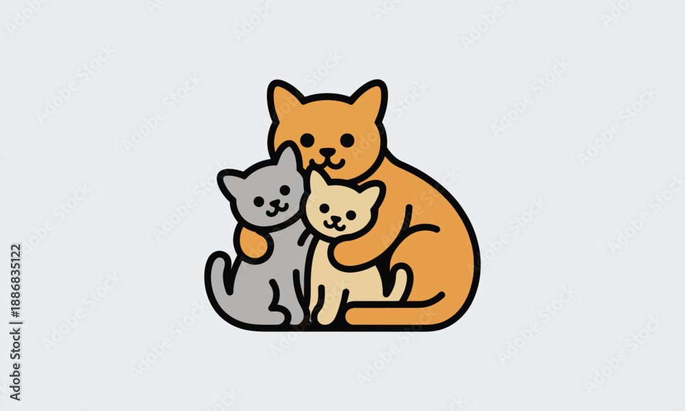 Obraz premium Mother Cat and Kittens Illustration