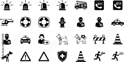 Emergency response including medical and rescue symbols ambulance