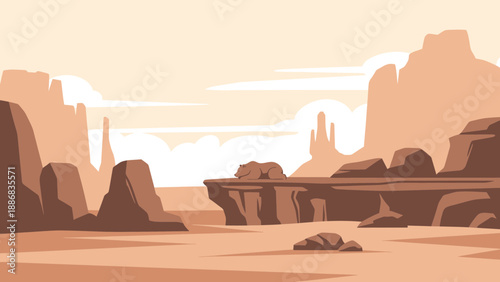 Sleeping Bear In The Desert Landscape With Sandstone Cliffs During The Day