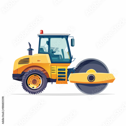 Road roller machine illustration on white background for construction design