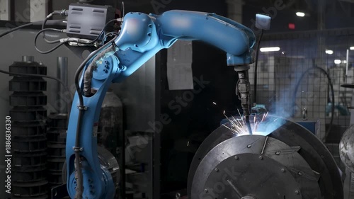 Robotic Arm Executing Seamless Welds On Drums Demonstrating Industry Four Point Zero Automation