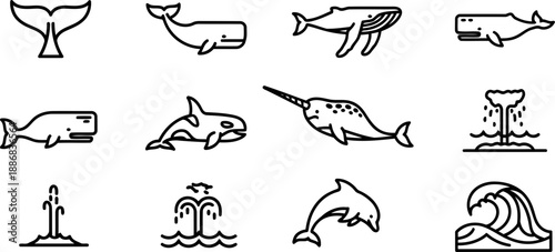 World Whale Day whale and ocean icon collection