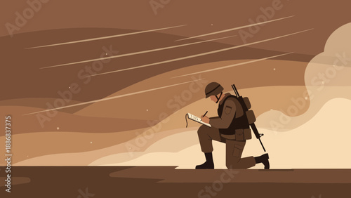 Soldier Planning Strategy During Military Operation Under Sky With Projectiles