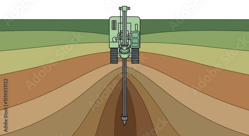 Subsurface Drilling Operation With Heavy Machinery Revealing Earth Strata Diagram Illustration
