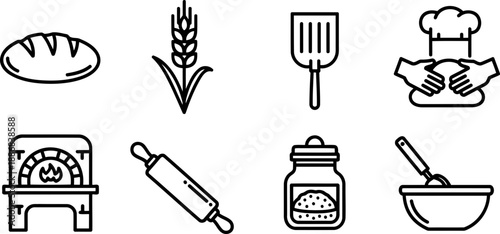 Real Bread Week baking icons set, vector illustration