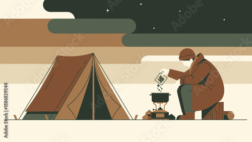 Tranquil Camping Evening: A Simple Outdoor Scene Under The Starry Sky