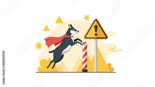 Super Animal Leap Over Obstacle Sign Vector Illustration Design