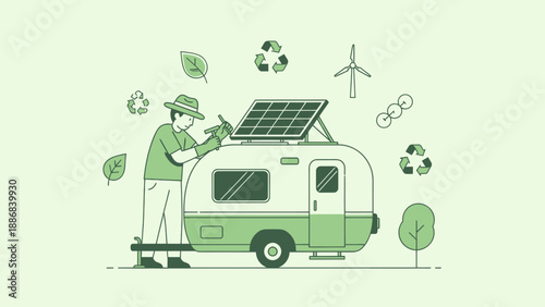 Sustainable Living Featuring Solar Panel on Caravan and Eco Friendly Energy