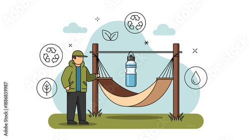 Sustainable Outdoor Leisure Featuring Hammock And Reusable Water Bottle Graphics