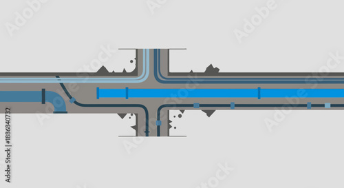 Underground Utility Infrastructure Grid Demonstrating Complex Buried Connections And Essential Flow