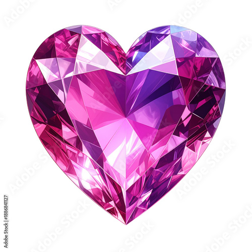 Crystal gemstone heart sapphire pink, isolated on white background