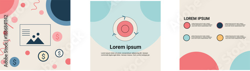 Minimal flat vector social media carousel template. A minimalist flat vector social media carousel template featuring 3 slides with a business marketing theme.