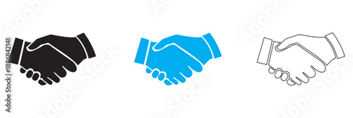 Handshake agreement icons . Handshake icons representing agreement, partnership, trust, and business cooperation in simple vector style.

