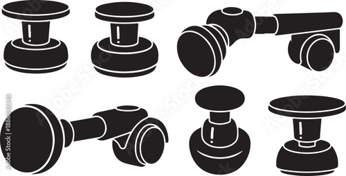 Various black and white door handle designs illustrated