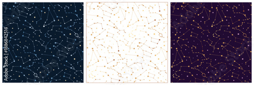 Set of seamless pattern with zodiac constellation. Vector illustration