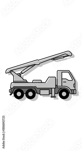 Utility Service Vehicle With Extended Crane Arm Simple Graphic Illustration On White