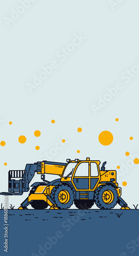 Vibrant Telehandler Machinery Illustration On A Construction Site With Stylized Elements