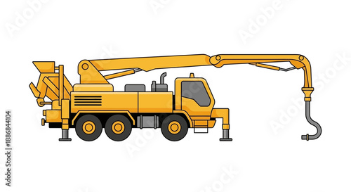 Vibrant Yellow Concrete Pump Truck Delivering Fluid Cement For Modern Construction Site Building