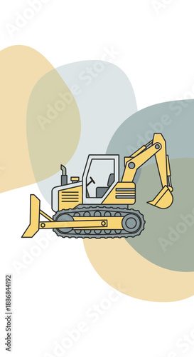 Vibrant Yellow Excavator With Tracks Ready For Digging On A Light Background Illustration