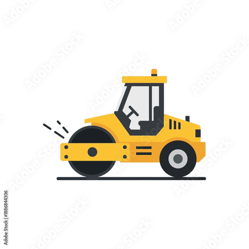 Vibrant Yellow Road Roller Compactor Vehicle Icon For Construction Projects Infrastructure