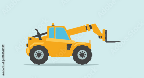 Vibrant Yellow Telehandler Heavy Lifting Equipment Flat Design Illustration For Logistics And