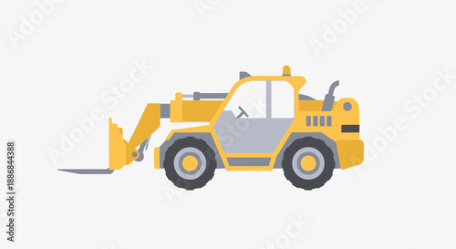 Vibrant Yellow Telehandler Heavy Machinery Flat Design Illustration For Construction And Logistics
