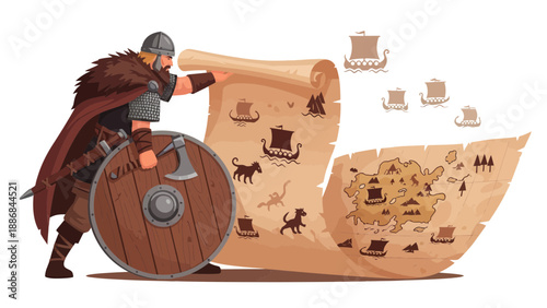Viking Warrior Unveiling Ancient Voyage Map Adventure Exploration Journey