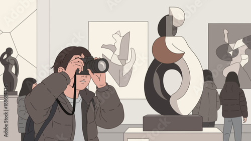 Visiting An Art Gallery Exhibiting Contemporary Sculptures And Paintings