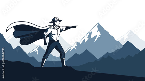 Visionary Adventurer On Mountain Landscape Vector Illustration Graphic
