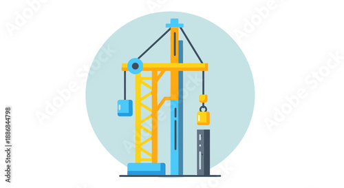 Vibrant Flat Design Vector Illustration Depicting A Modern Tower Crane Lifting Building Materials